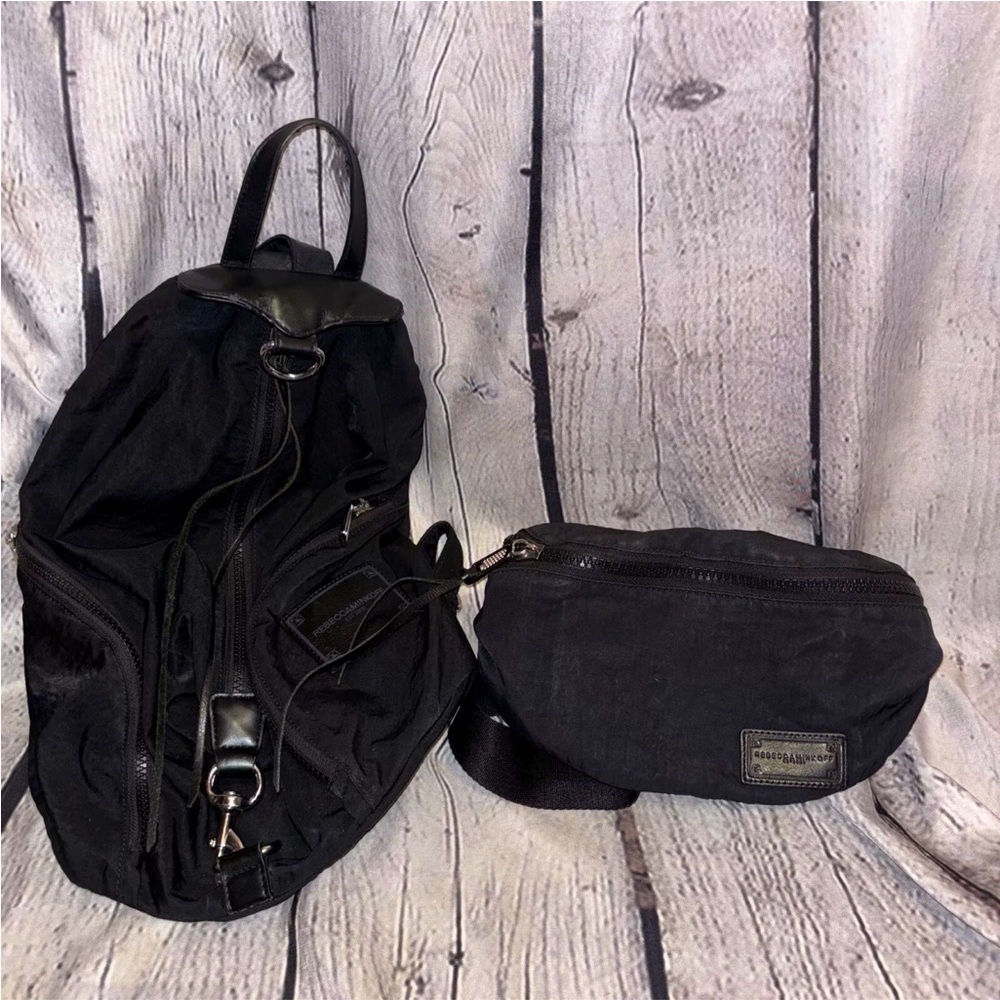 Rebecca Minkoff Black Nylon/Leather Mini Backpack And Belt Bag Lot of 2!